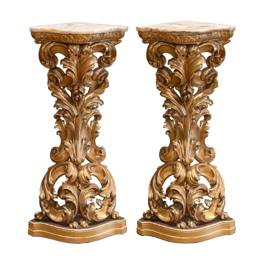 Wholesale Pair of Gilt Wood Baroque Corner Pedestals Supplier in UAE
